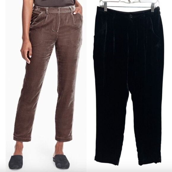 Garnet Hill Size 6 Soft Velvet Pants Black Pleated Tapered Trouser - Picture 1 of 16